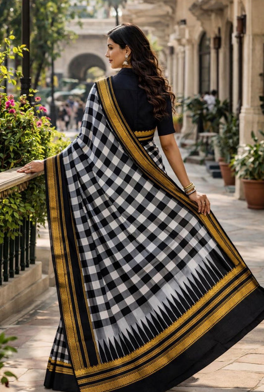 Narayanpeth - ilkal-Beauty in black and white (Big Checks) | Powerloom