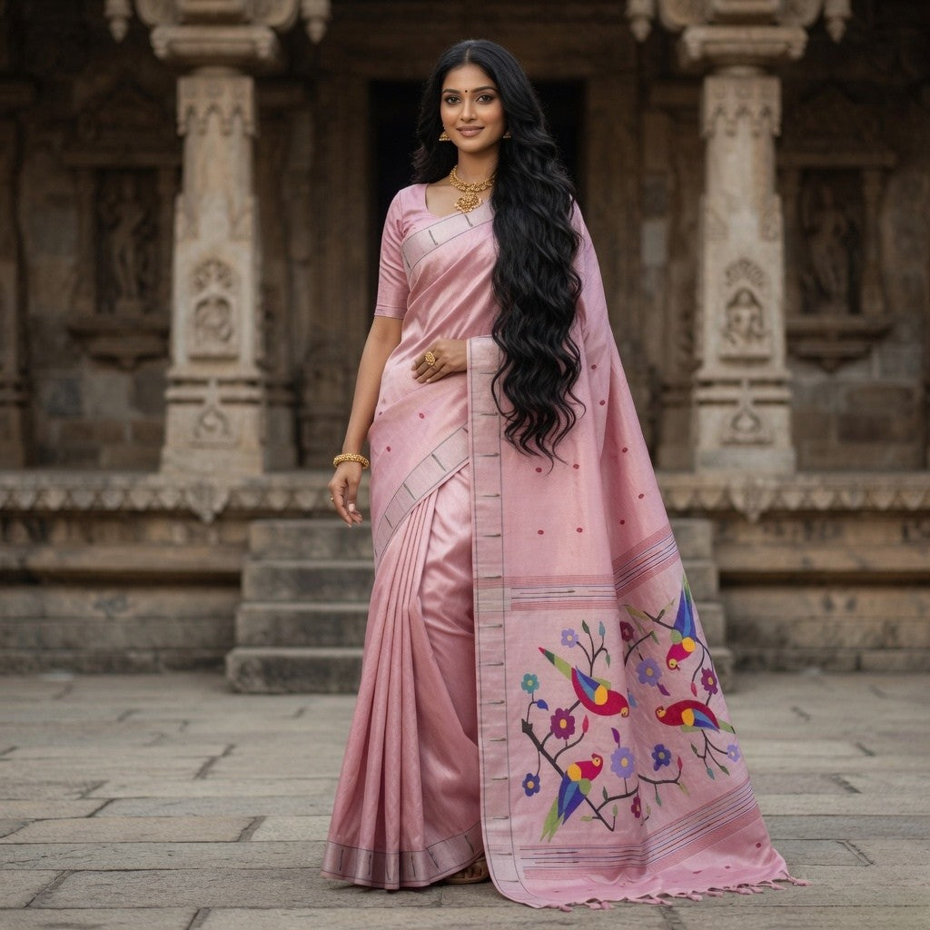 Paithani - Classic Light Pink Yeola | Handloom