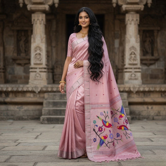 Paithani - Classic Light Pink Yeola | Handloom