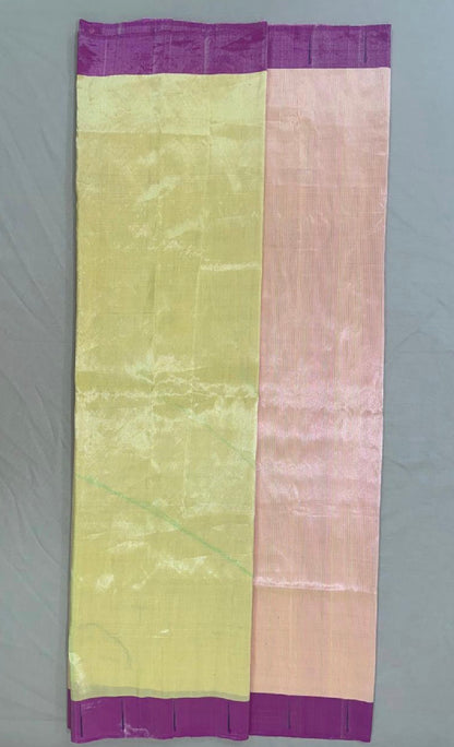 Paithani - pure Tissue silk ,Yellow and Pastel pink  | Handloom
