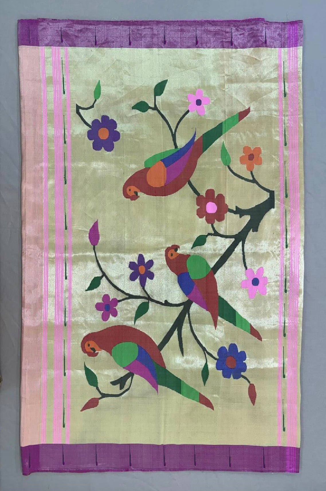 Paithani - pure Tissue silk ,Yellow and Pastel pink  | Handloom