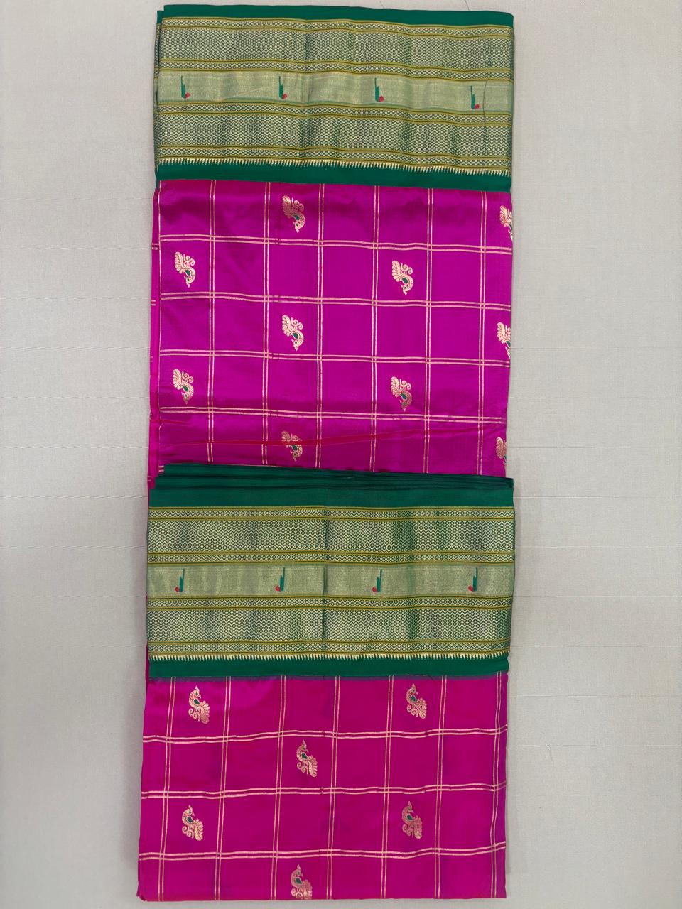 Paithani - Rani Pink Checkered | Powerloom