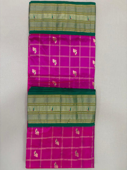 Paithani - Rani Pink Checkered | Powerloom