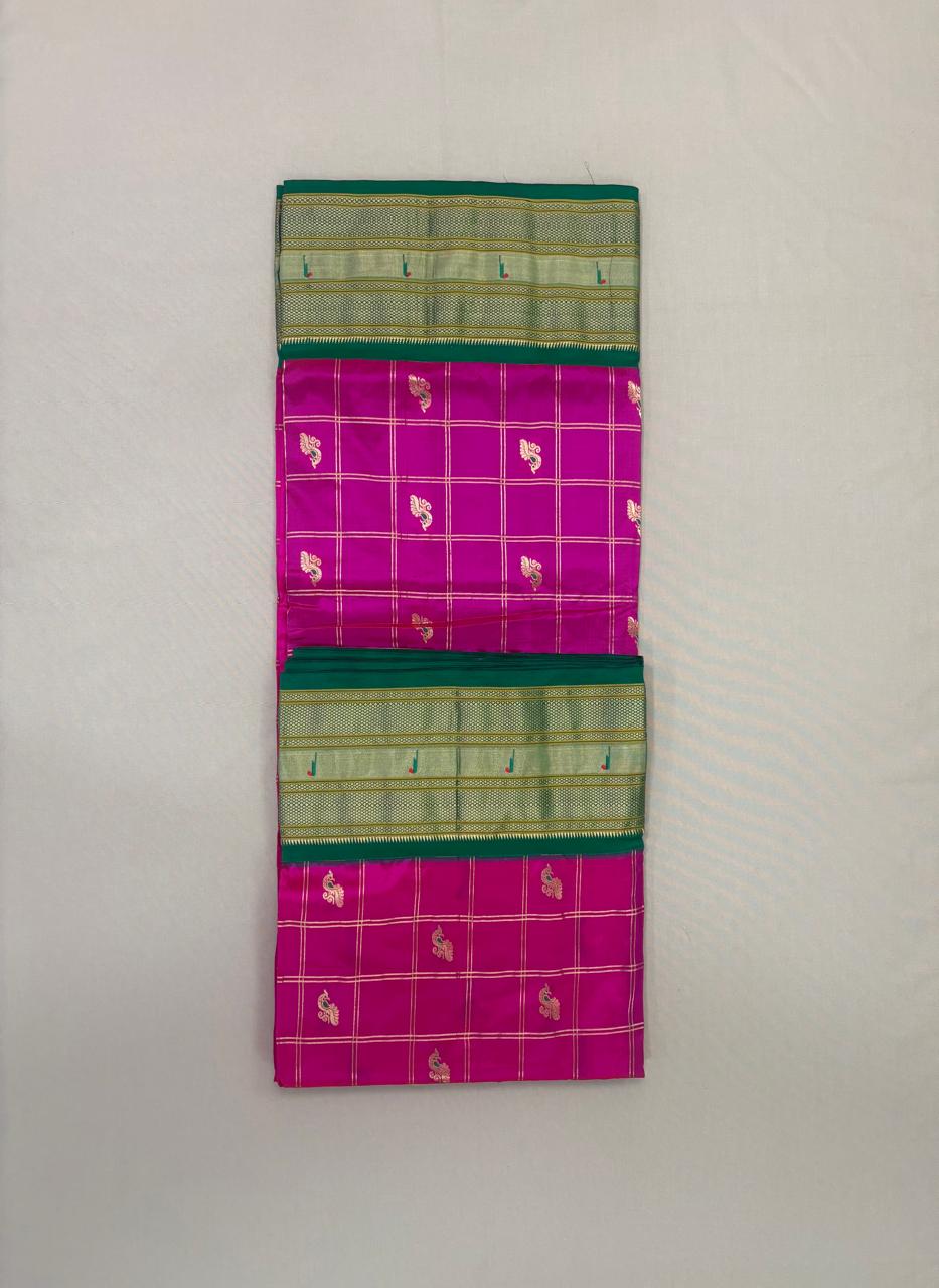 Paithani - Rani Pink Checkered | Powerloom