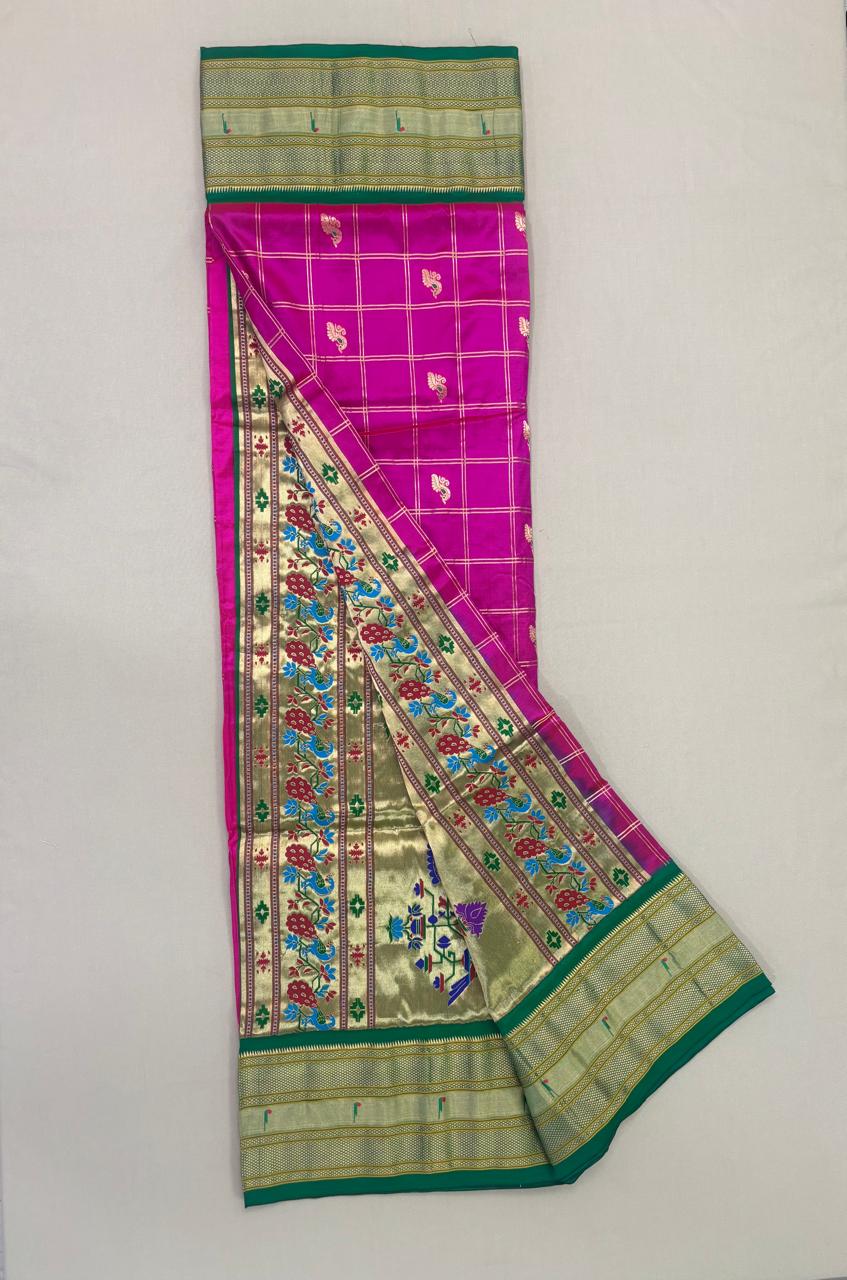 Paithani - Rani Pink Checkered | Powerloom