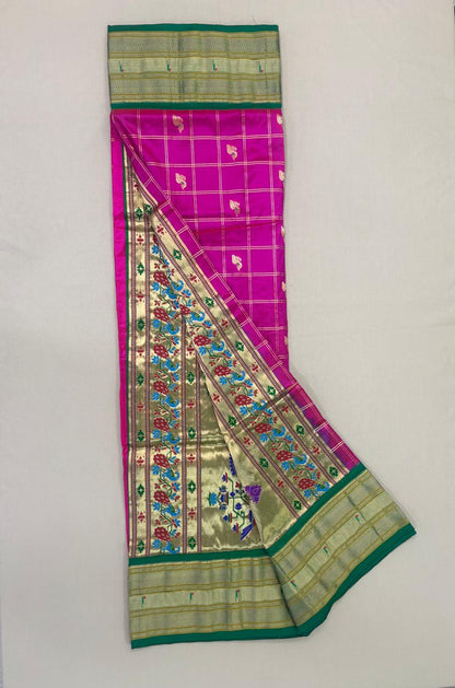 Paithani - Rani Pink Checkered | Powerloom
