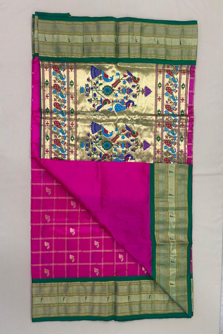 Paithani - Rani Pink Checkered | Powerloom