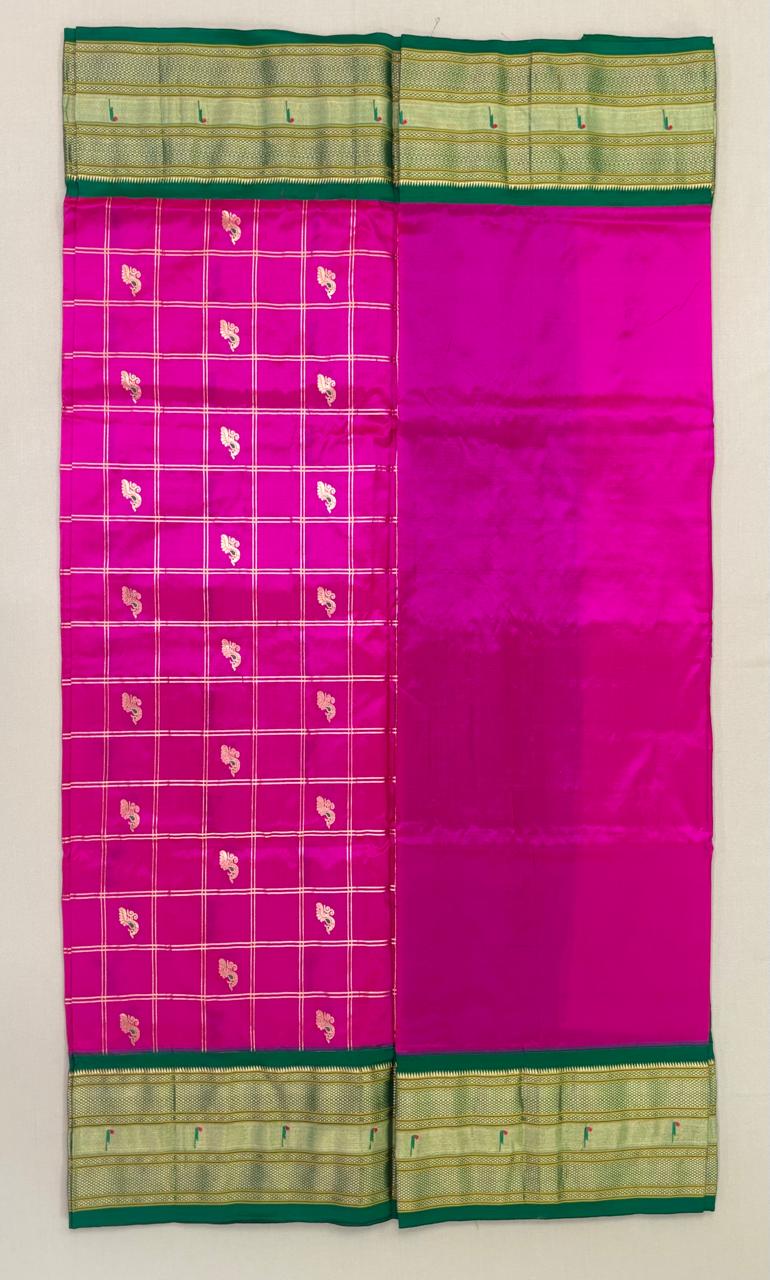 Paithani - Rani Pink Checkered | Powerloom