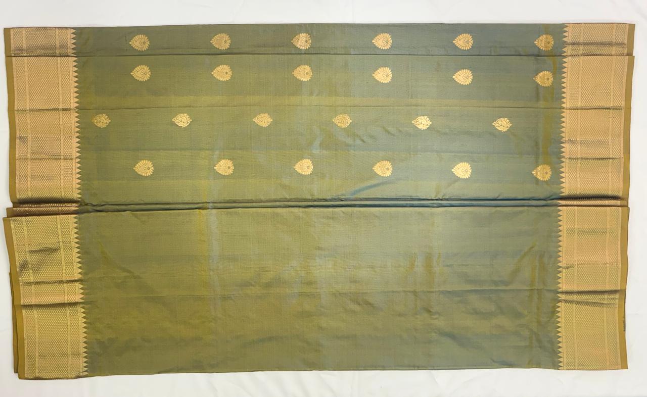 Paithani - Sage Green, pure silk , Self-Hold | Powerloom