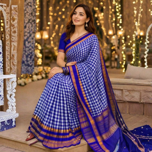 Narayanpeth - Ilkal - daily daisy (Blue micro checks ) |Powerloom