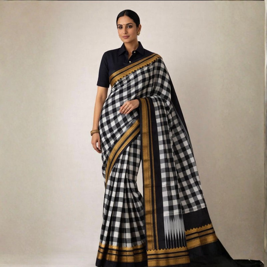 Narayanpeth - ilkal-Beauty in black and white (Big Checks) | Powerloom