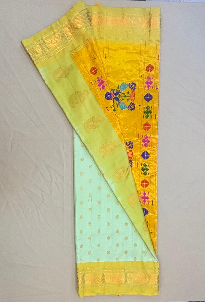 Paithani - Royal pastel Mint Green & Golden Yellow | Handloom